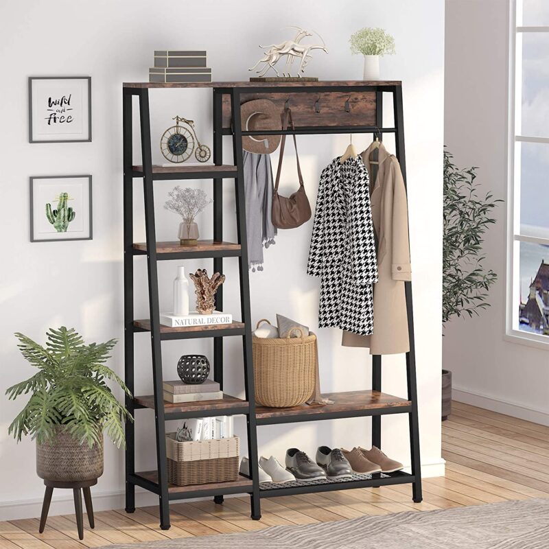 Freestanding Closet Organizer, 5-Tier Shelves Coat Garment Rack - Image 4