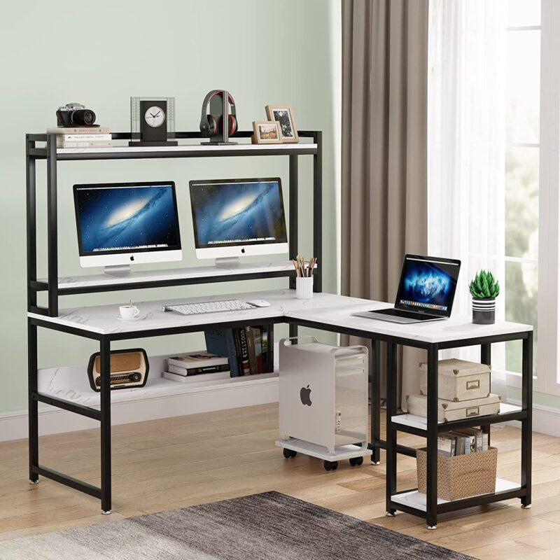 L-Shaped Desk, 59" Reversible Corner Desk with Storage Shelves - Image 8