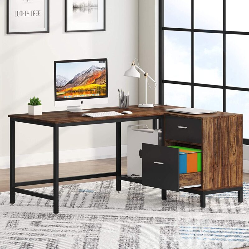 L-Shaped Desk, 55 Inch Computer Corner Desk with Drawer