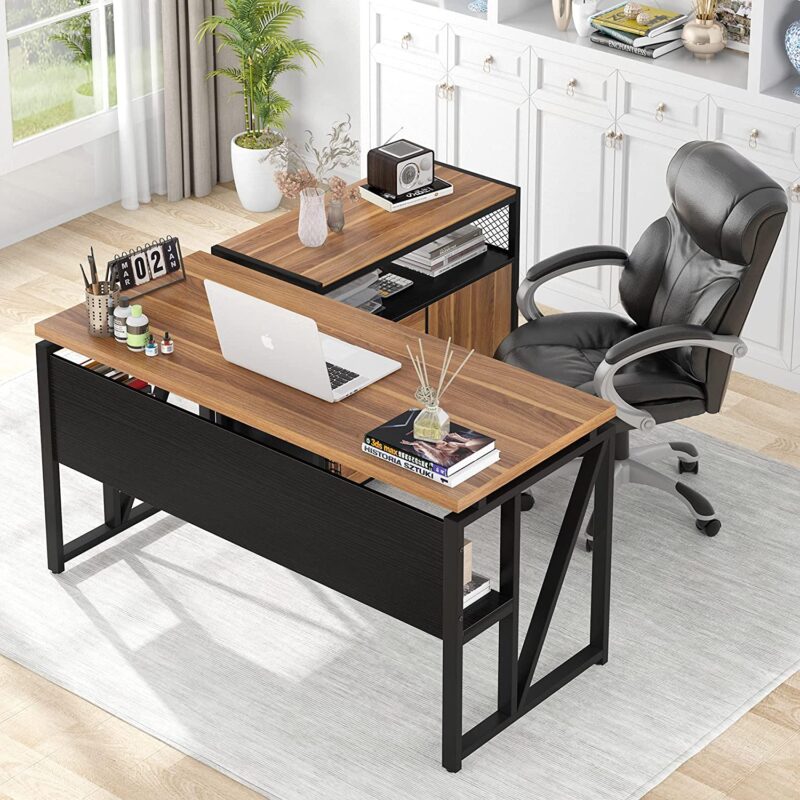 L-Shaped Desk Set, 55" Executive Desk and 32" File Cabinet - Image 3