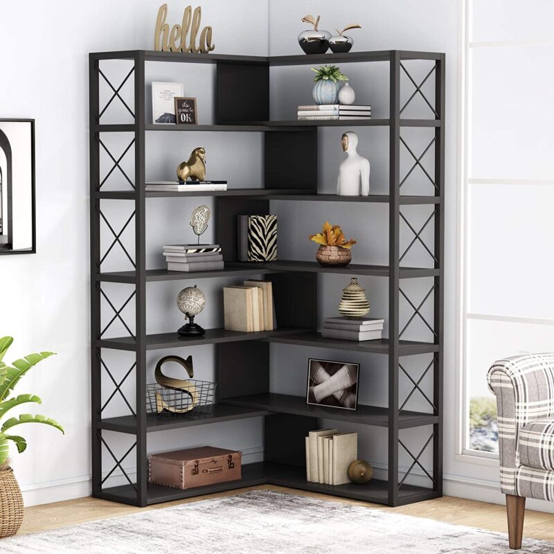 Corner Bookshelf, 6-Tier Bookcase Corner Storage Display Stand