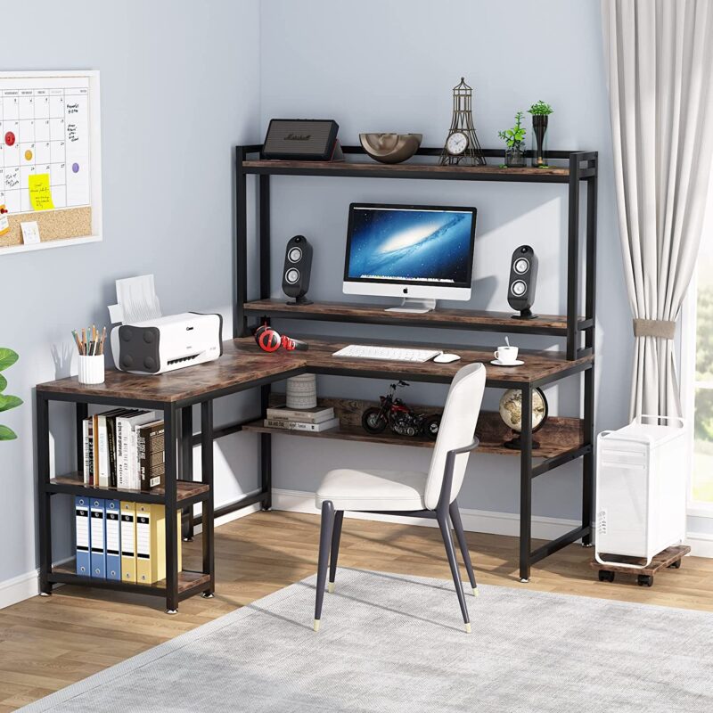 L-Shaped Desk, 59" Reversible Corner Desk with Storage Shelves - Image 4