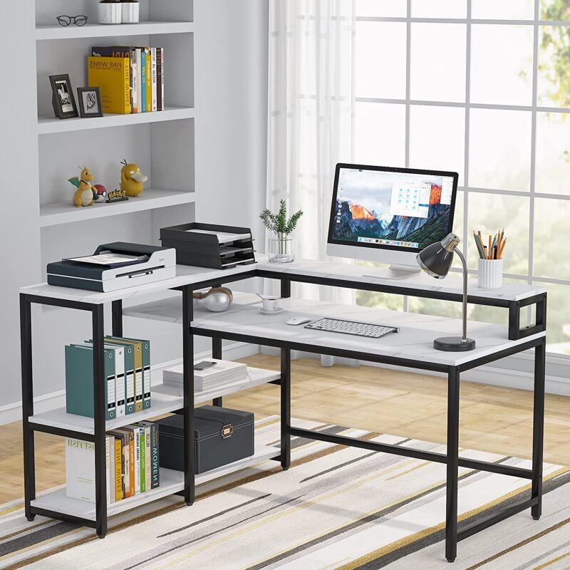 Reversible L Shaped Computer Corner Desk with Shelves - Image 8