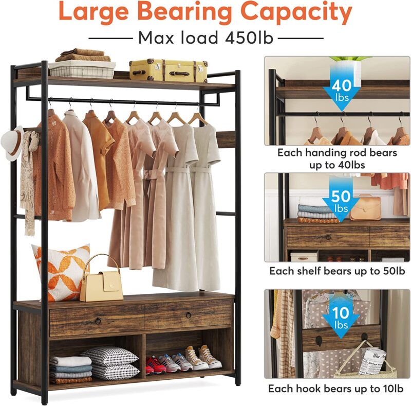 Freestanding Closet Organizer, 72" Clothes Rack with Drawers & Shelves - Image 5