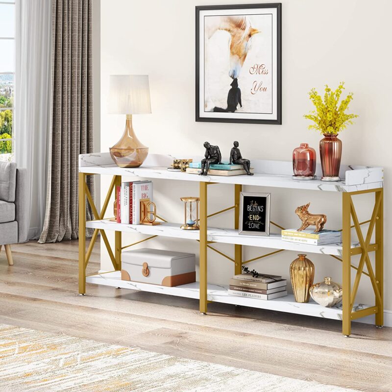 Console Table, 3 Tier Sofa Table Behind Couch with Storage Shelves - Image 8