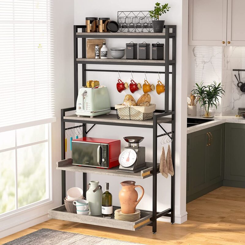 Kitchen Baker’s Rack with Hutch, 5 Tier Wood Microwave Oven Stand - Image 3