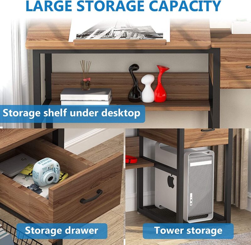 Drafting Table, Drawing Computer Desk with Storage Drawers - Image 5