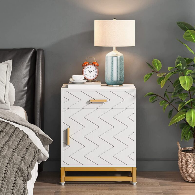 Nightstand, 26" Bedside Table with Drawer & Large Cabinet - Image 2