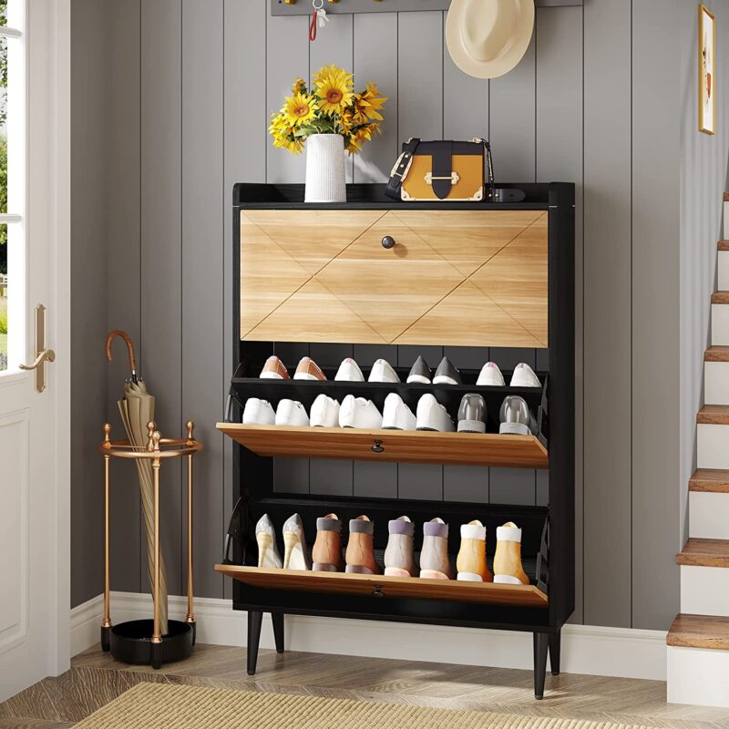 Shoe Cabinet, Shoe Rack Organizer with 3 Flip Drawers for Entryway - Image 3