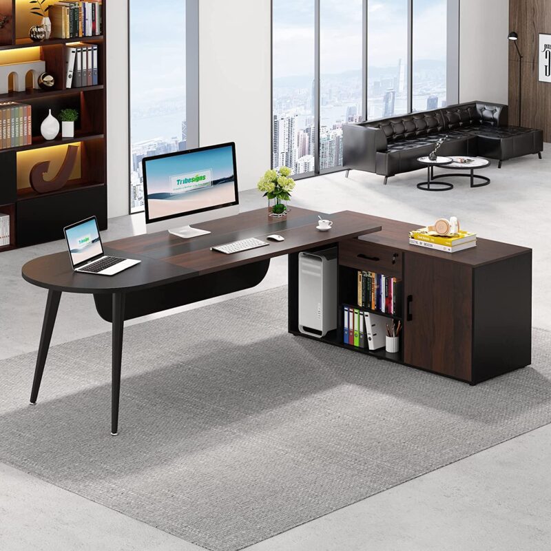 L-Shaped Desk, 70.9'' Executive Desk with 47” File Cabinet - Image 2