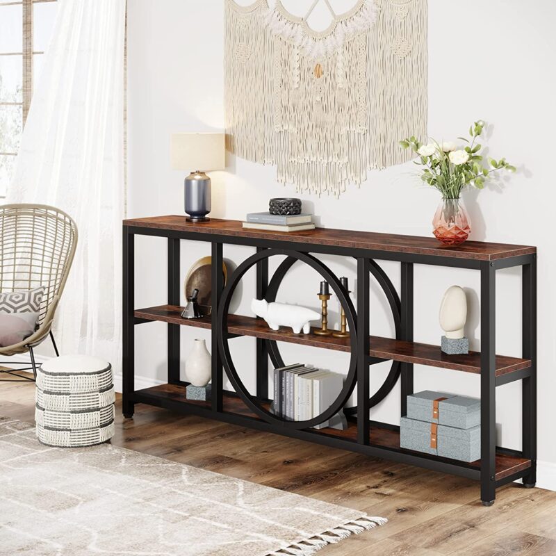 Console Table, 70.9" Narrow Sofa Table with 3 Tier Storage Shelves - Image 2