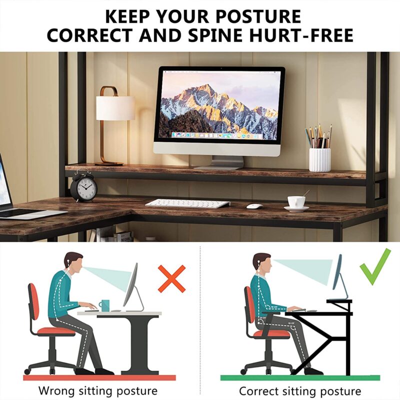 L-Shaped Desk, 59" Corner Computer Desk with Hutch and Shelves - Image 6