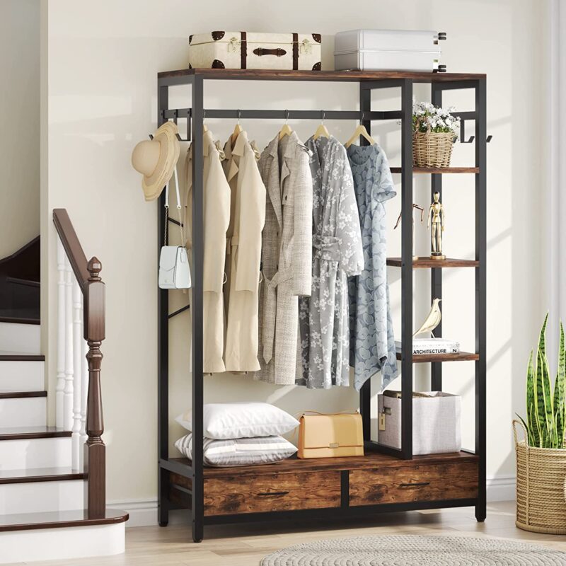 Freestanding Closet Organizer, 79" Garment Rack with 2 Drawers & Shelves - Image 5