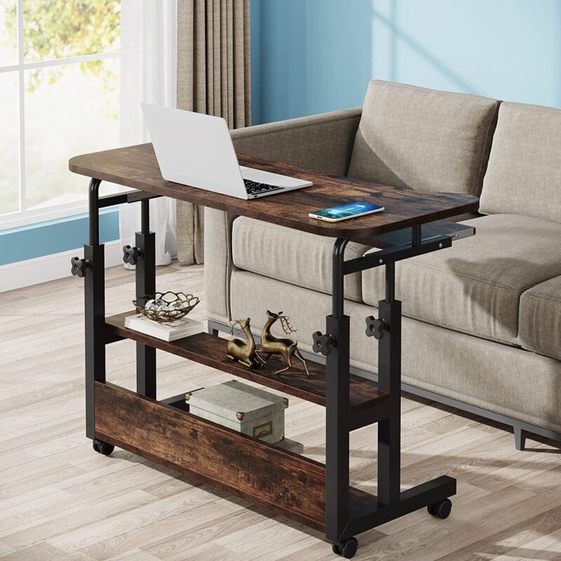 Height Adjustable Desk, Mobile Portable Desk with Wireless Charging Station