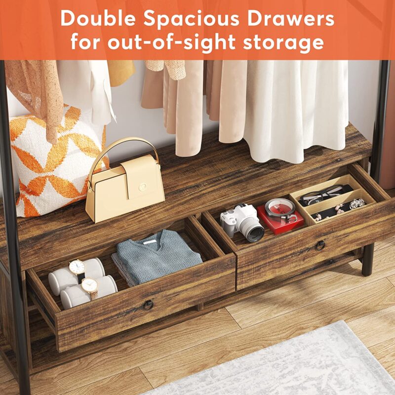 Freestanding Closet Organizer, 72" Clothes Rack with Drawers & Shelves - Image 4