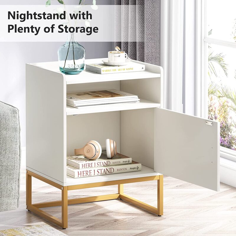 Nightstand, Modern Bedside Table with Cabinet and Storage Shelf - Image 5