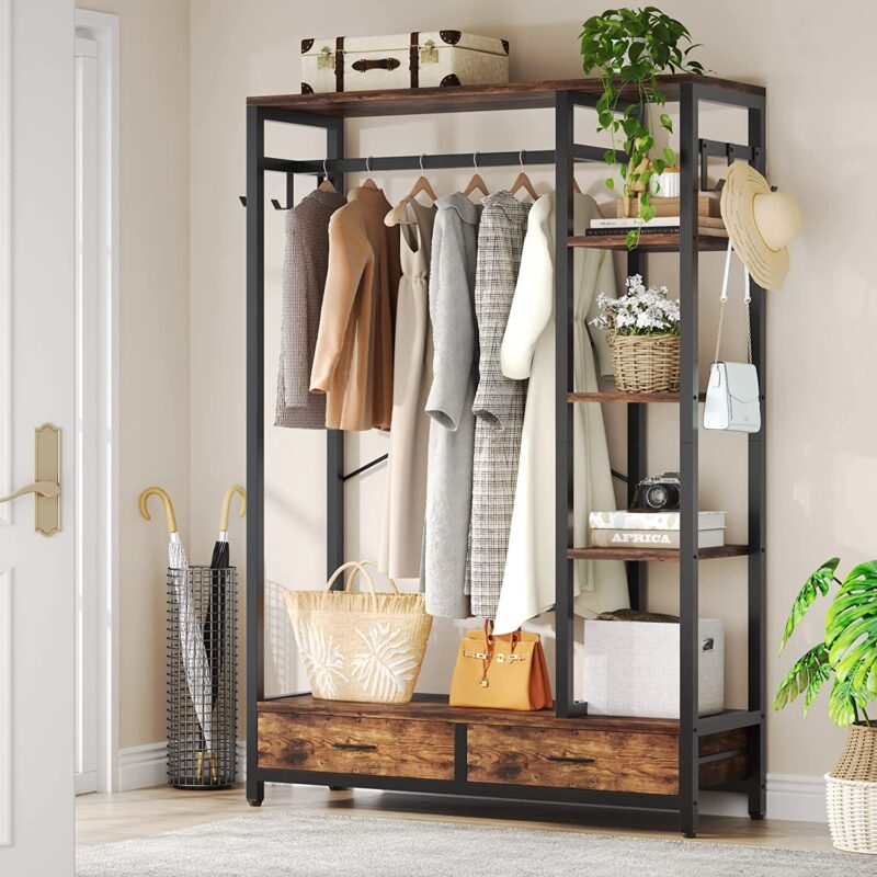 Freestanding Closet Organizer, 79" Garment Rack with 2 Drawers & Shelves - Image 3