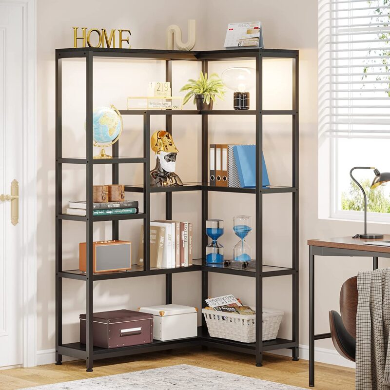 Corner Bookshelf, 70 Inch Bookcase with Led Light & Acrylic Glass - Image 4