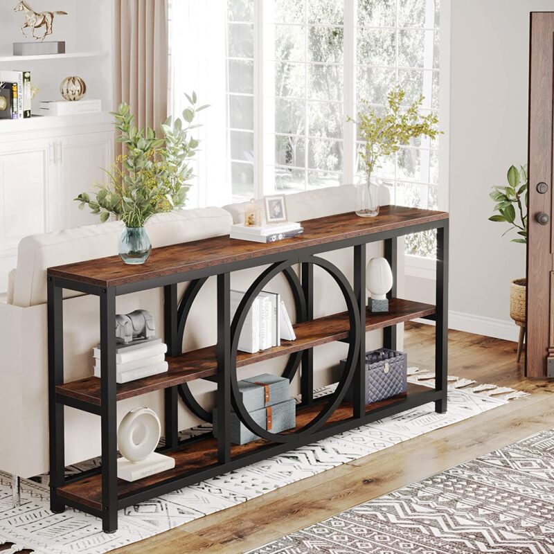 Console Table, 70.9" Narrow Sofa Table with 3 Tier Storage Shelves - Image 3