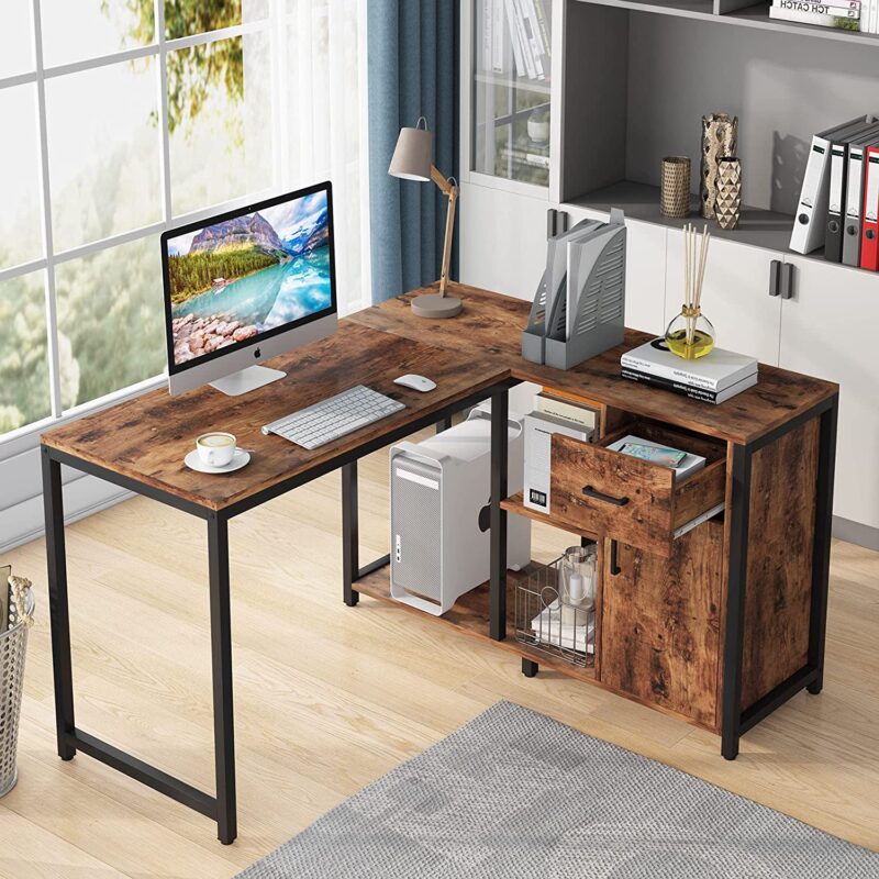 L Shaped Desk with Drawer Cabinet, 47 Inch Corner Desk - Image 3