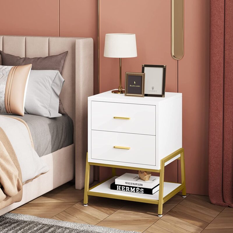 Nightstand, Modern Bedside End Table with 2 Drawers & Shelf