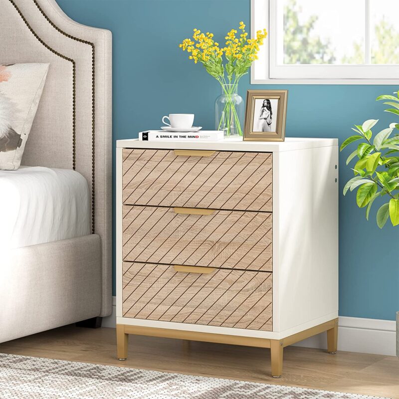 Nigntstand, 3 Drawers Bedside End Table for Bedroom