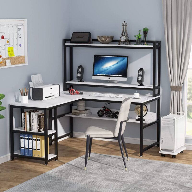 L-Shaped Desk, 59" Reversible Corner Desk with Storage Shelves - Image 9