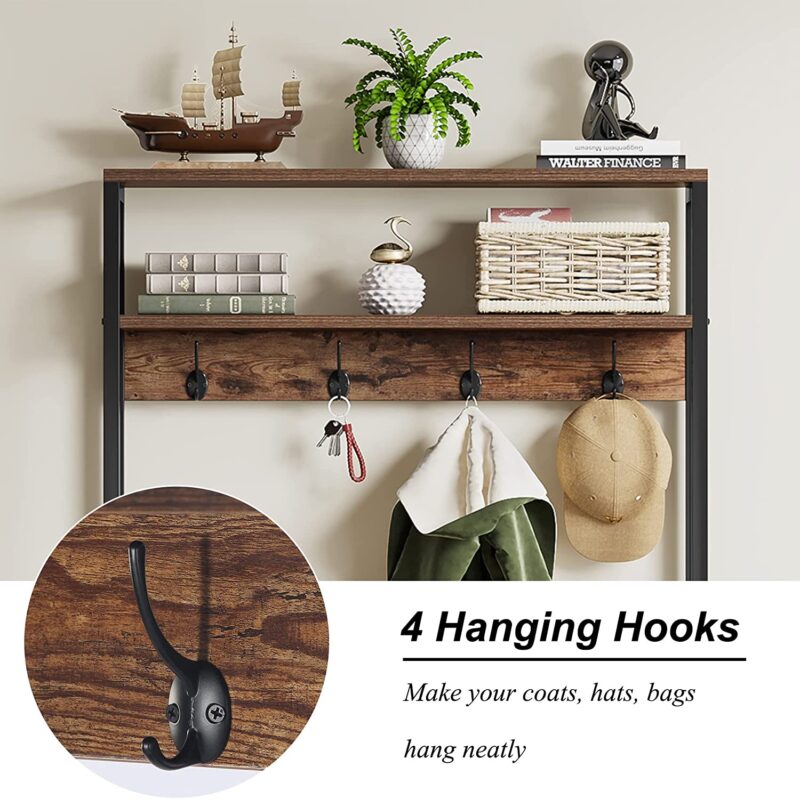 Coat Rack Shoe Bench, Entryway Hall Tree with Hooks & Shelves - Image 6