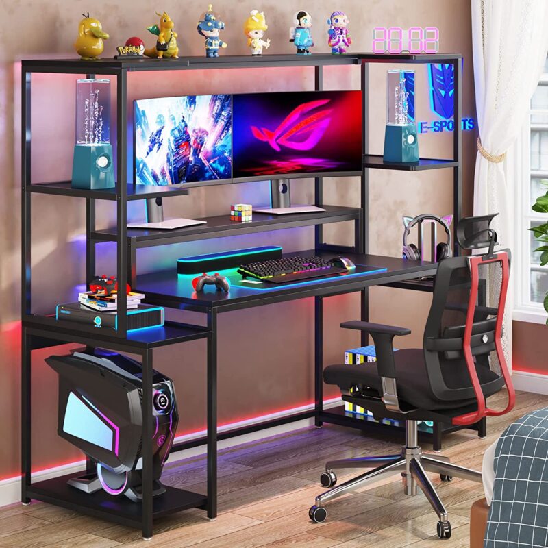 Gaming Desk, 70 -inch Computer Desk with Hutch and Monitor Stand - Image 2