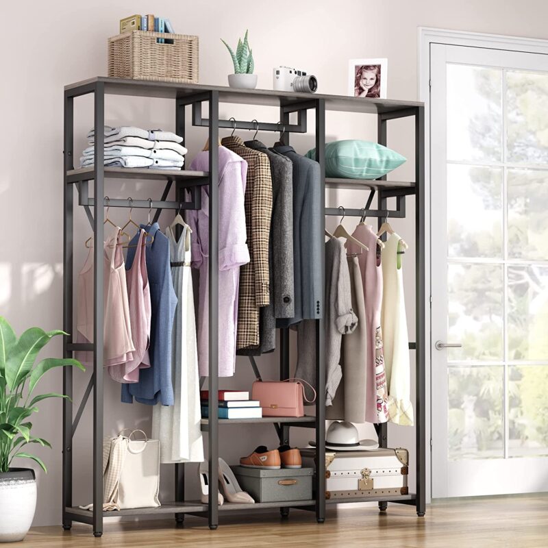 Freestanding Closet Organizer, Industrial 3 Rod Garment Rack - Image 9