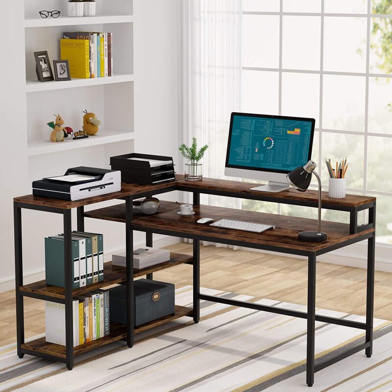 Reversible L Shaped Computer Corner Desk with Shelves - Image 3