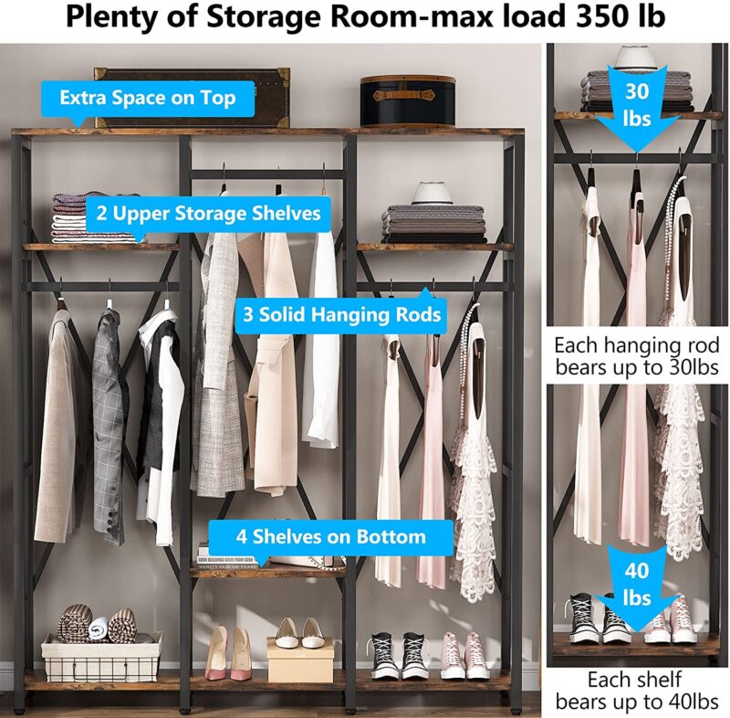 Freestanding Closet Organizer, Industrial 3 Rod Garment Rack - Image 6