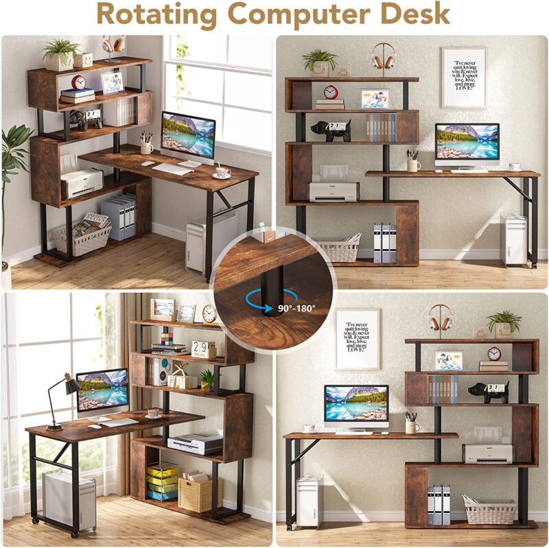 Rotating Desk, Reversible Computer Desk with 5 Shelves - Image 12