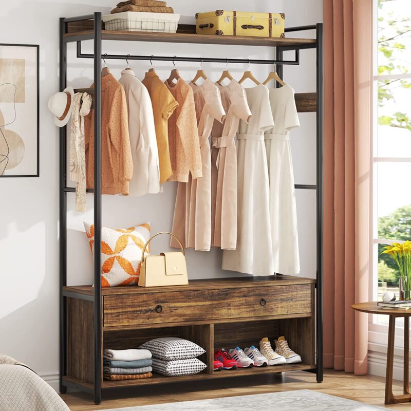 Freestanding Closet Organizer, 72" Clothes Rack with Drawers & Shelves