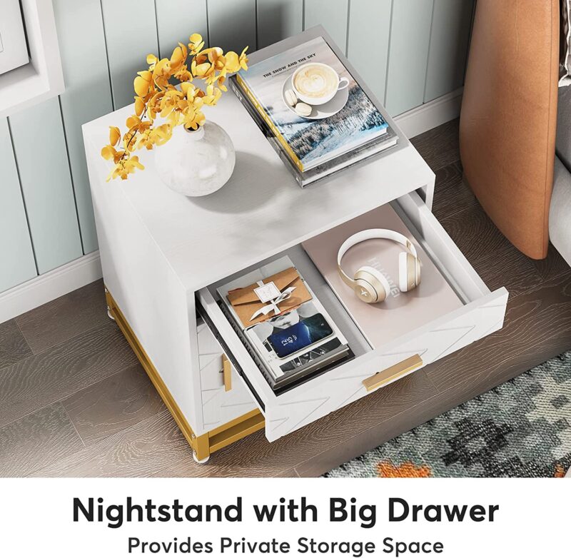 Nightstand, 26" Bedside Table with Drawer & Large Cabinet - Image 4