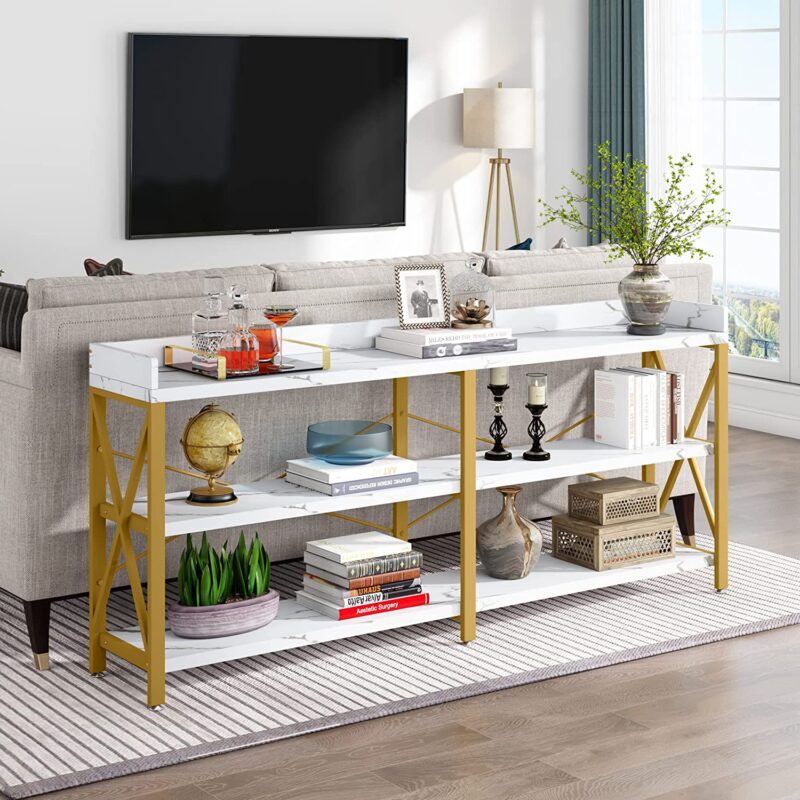 Console Table, 3 Tier Sofa Table Behind Couch with Storage Shelves - Image 9