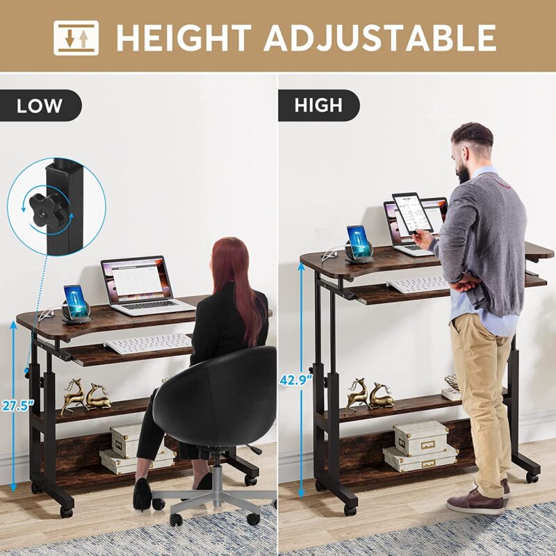 Height Adjustable Desk, Mobile Portable Desk with Wireless Charging Station - Image 5