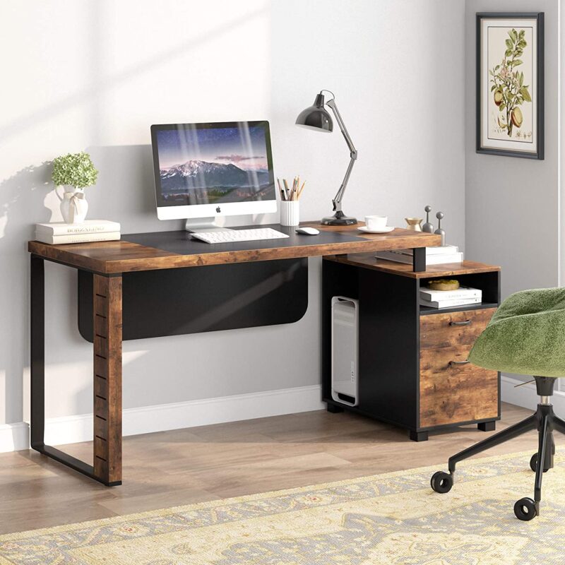 Computer Desk, 59 Inch Executive Office Desk with File Drawers - Image 3