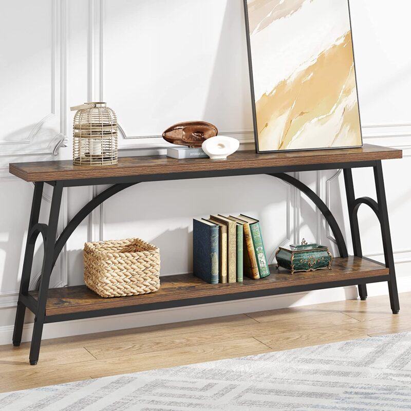 Console Table, 70.8” Sofa Tables Entryway Table with 2 Tier Wood Shelves