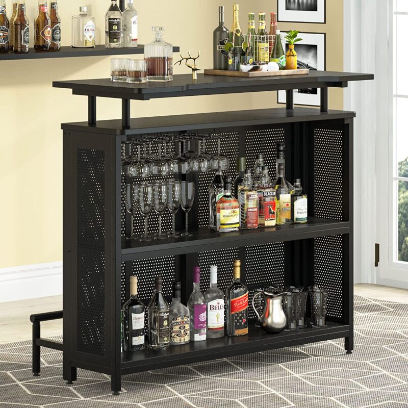 Bar Unit, 3 Tier Liquor Home Bar Table with Stemware Racks - Image 2