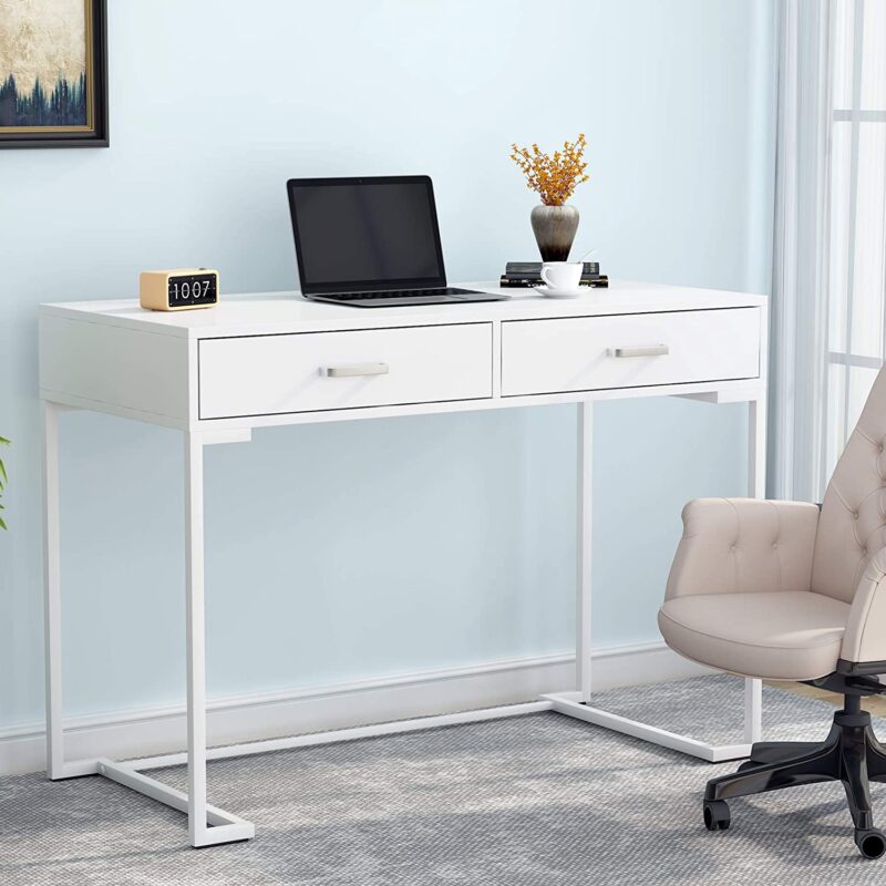 Computer Desk, Modern Writing Desk with Drawers - Image 4