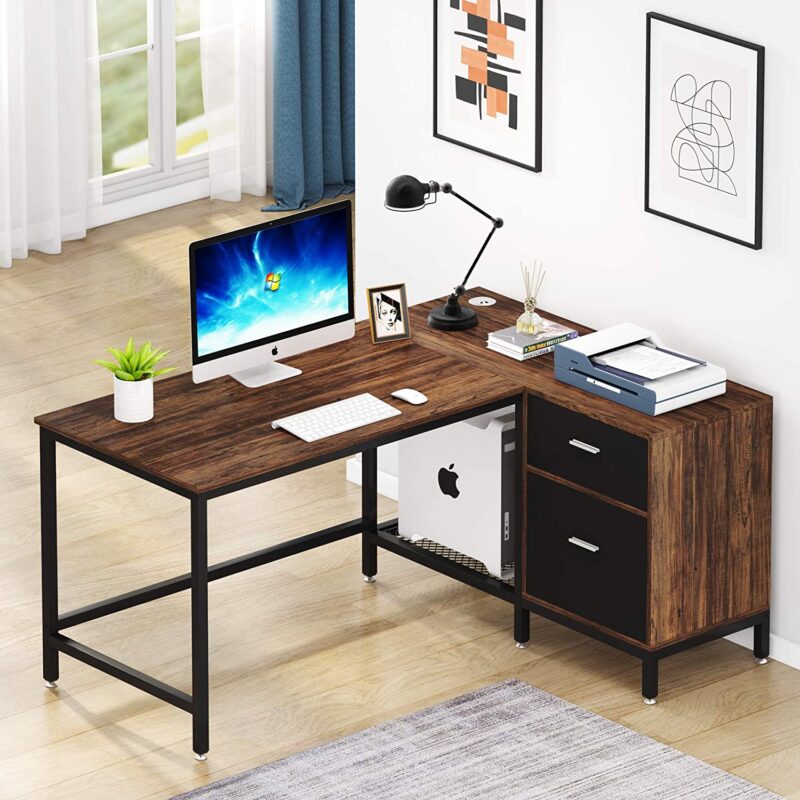 L-Shaped Desk, 55 Inch Computer Corner Desk with Drawer - Image 3