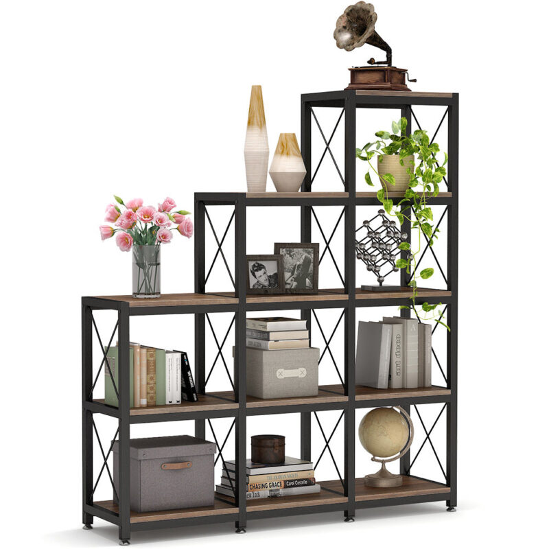 Bookshelf, 12 Shelves Industrial Ladder Etagere Bookcase