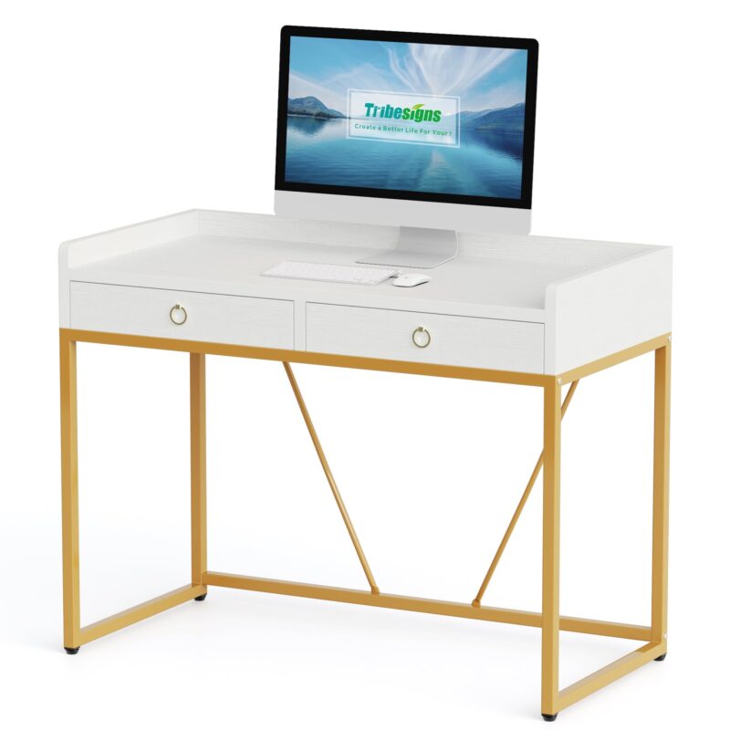 Computer Desk, 43 inch Modern Study Desk Writing Table with 2 Drawers