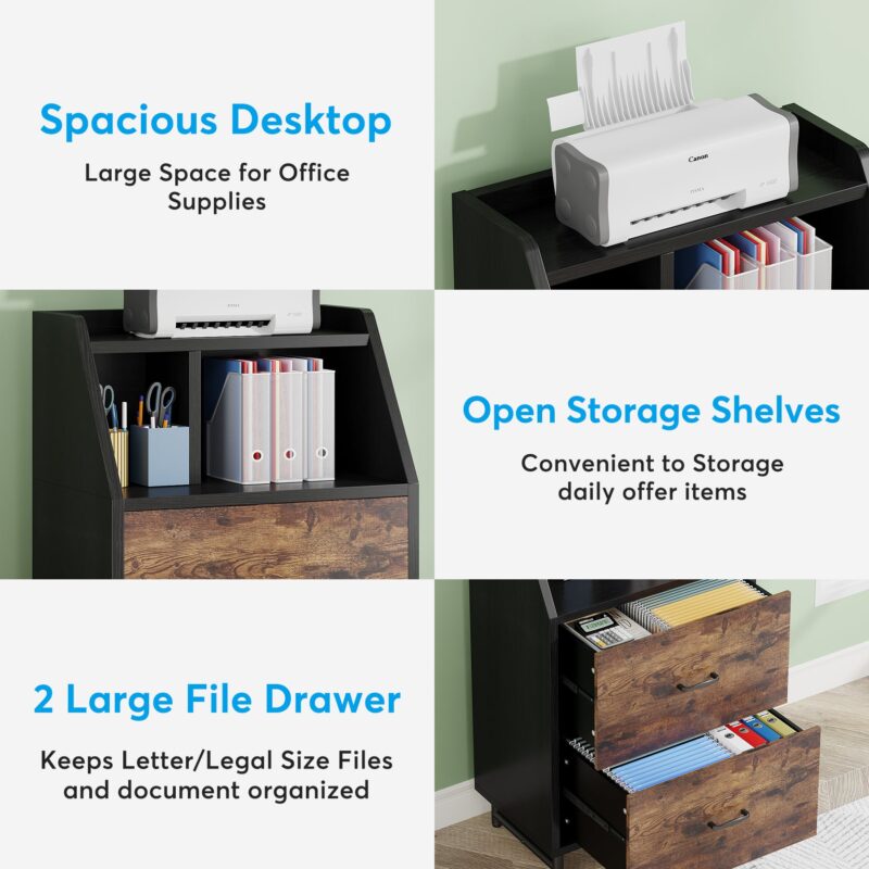 File Cabinet, 2 Drawer Lateral Printer Stand with Open Shelves - Image 6