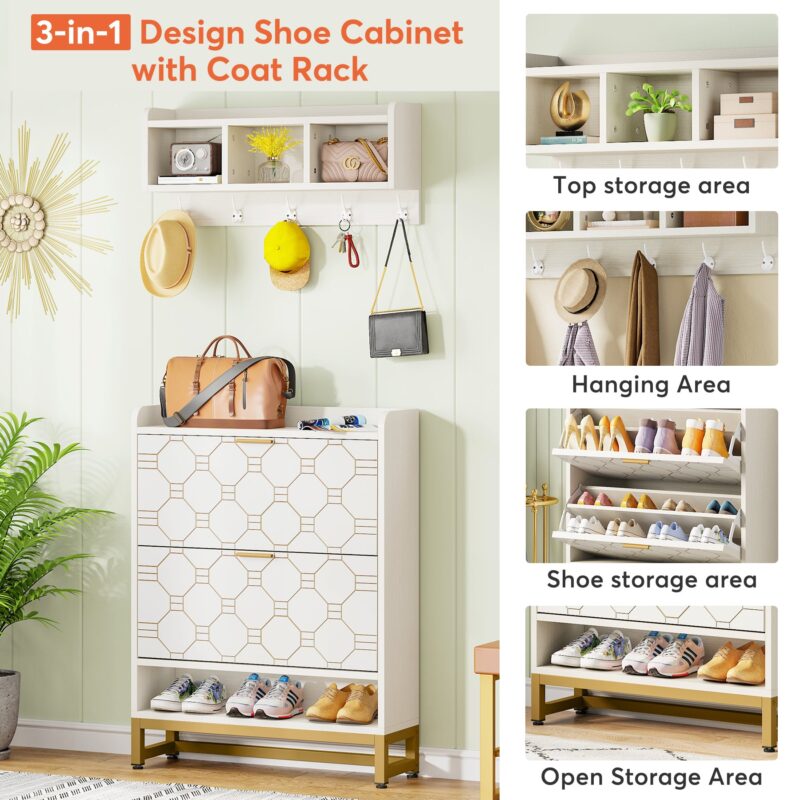 Shoe Cabinet with Cubby Coat Rack and 2 Flip Drawers - Image 6