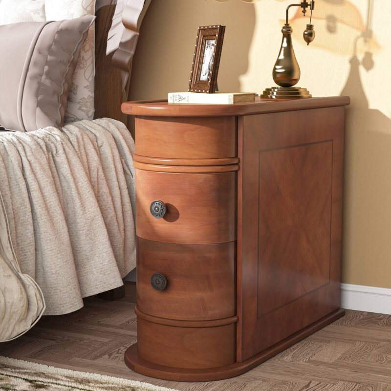 End Table, Sofa Bedside Narrow Accent Tables with 2 Drawers