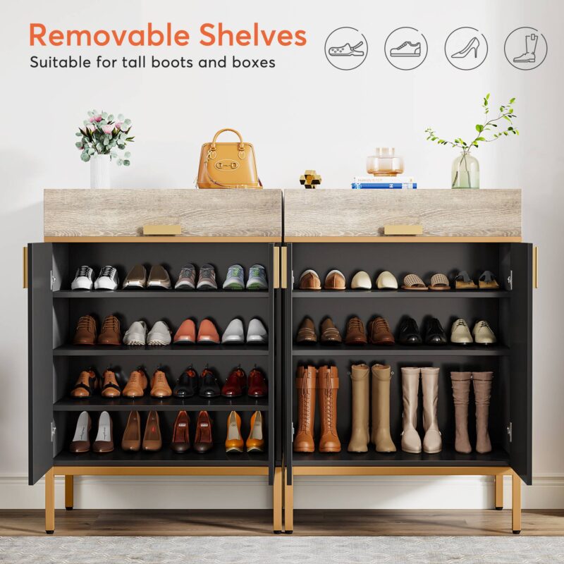 Shoe Cabinet, 4-Tier Shoe Rack Storage Organizer with Drawers - Image 7