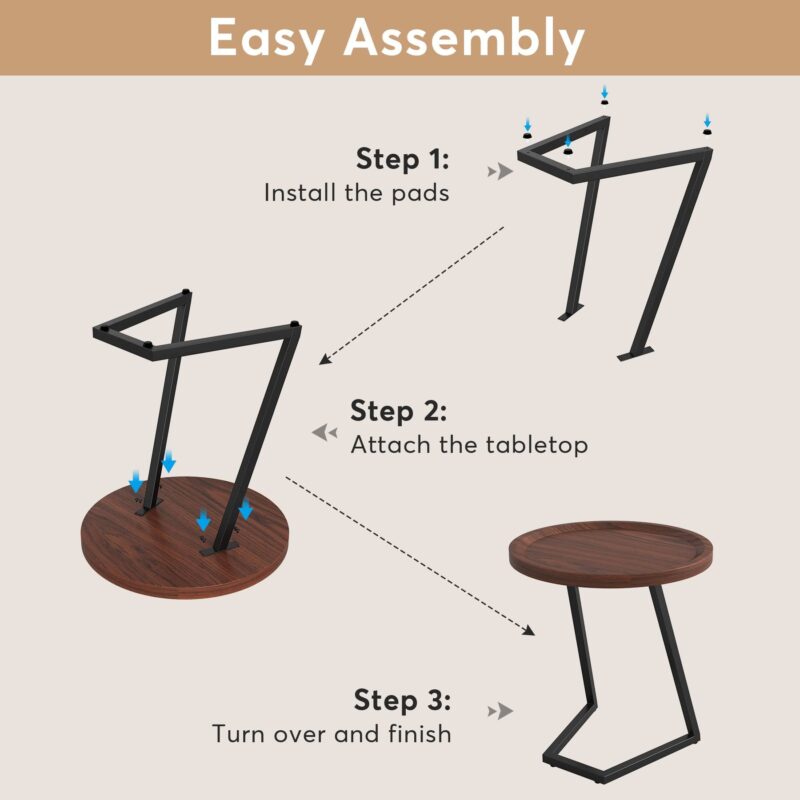 End Table, Round Side Snack Table with L-Shaped Metal Leg - Image 7