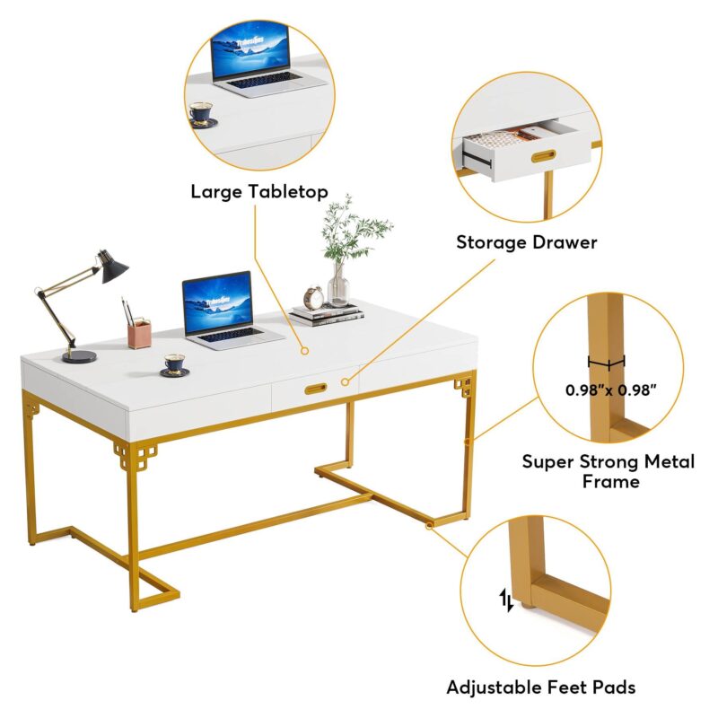 Executive Desk, 63” Rectangular Office Conference Table with Drawers - Image 7